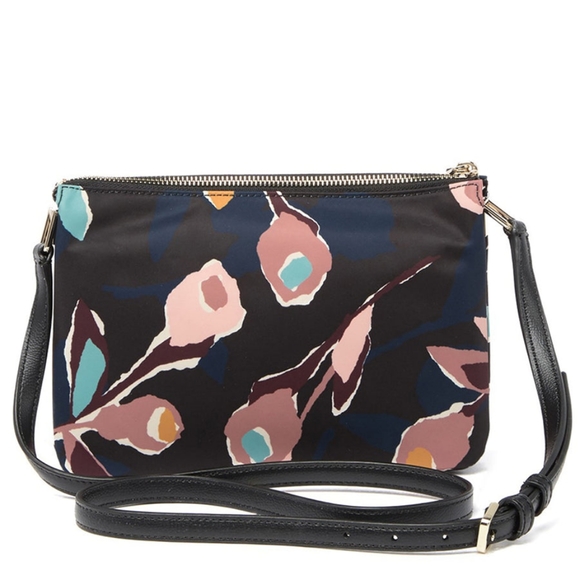 🐻KATE SPADE Dawn Paper Rose Triple Gusset Crossbody in Black Floral - Picture 5 of 16